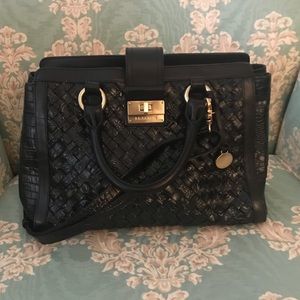 Brahmin Annabelle Satchel - Black woven leather